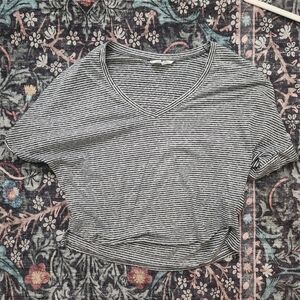 Melrose and Market Black and White Striped V-Neck Tee